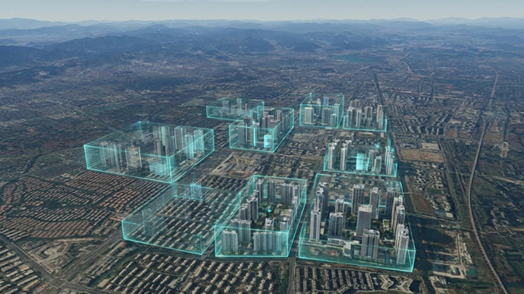 Building model generated from a selected map area placeholder